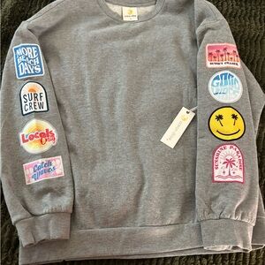 NWT Ocean Drive Gray Sweatshirt with Colorful Surf Patches